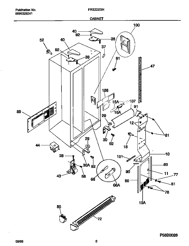 CABINET Diagram and Parts List for FRS22ZGHD2  Frigidaire Refrigerator