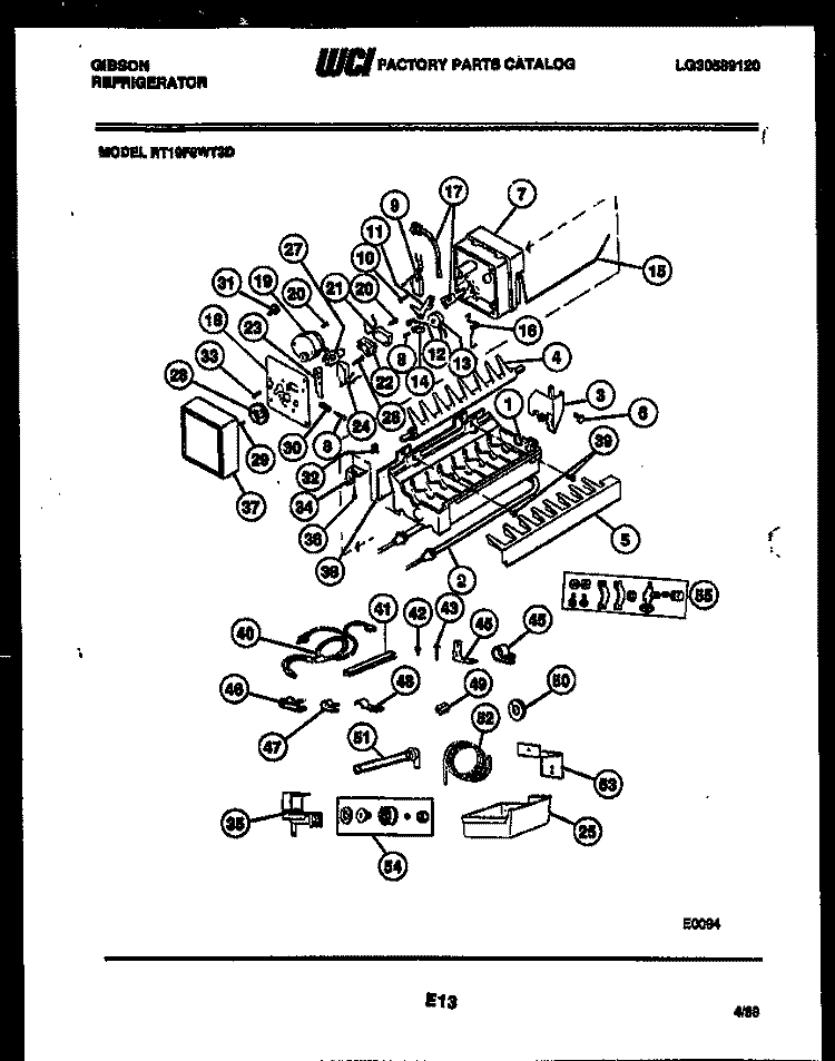 ICE MAKER AND INSTALLATION PARTS Diagram and Parts List for RT19F8WT3D  Gibson Refrigerator