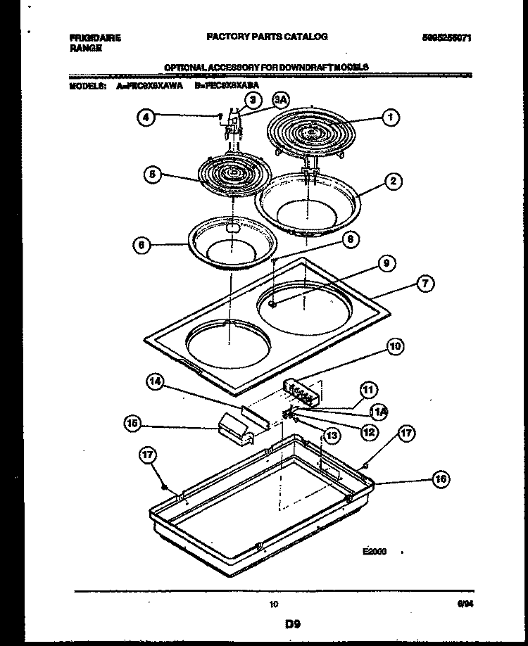 COOKTOP PARTS Diagram and Parts List for FEC9X8XABA  Frigidaire Cooktop