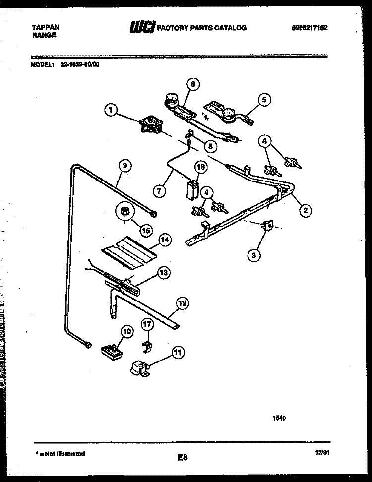 BURNER, MANIFOLD AND GAS CONTROL Diagram and Parts List for 32-1039-23-06  Tappan Range