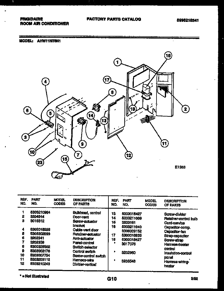 ELECTRICAL PARTS Diagram and Parts List for AHW11NT6N1  Frigidaire Air Conditioner