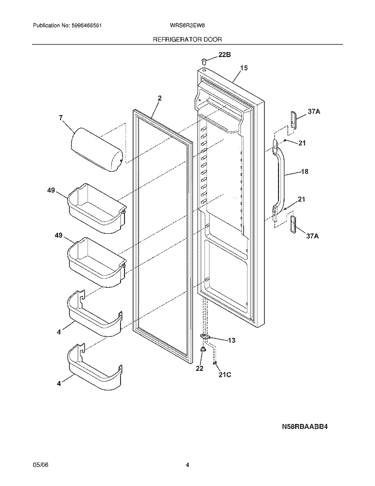 REFRIGERATOR DOOR Diagram and Parts List for WRS6R3EW8  Westinghouse Refrigerator