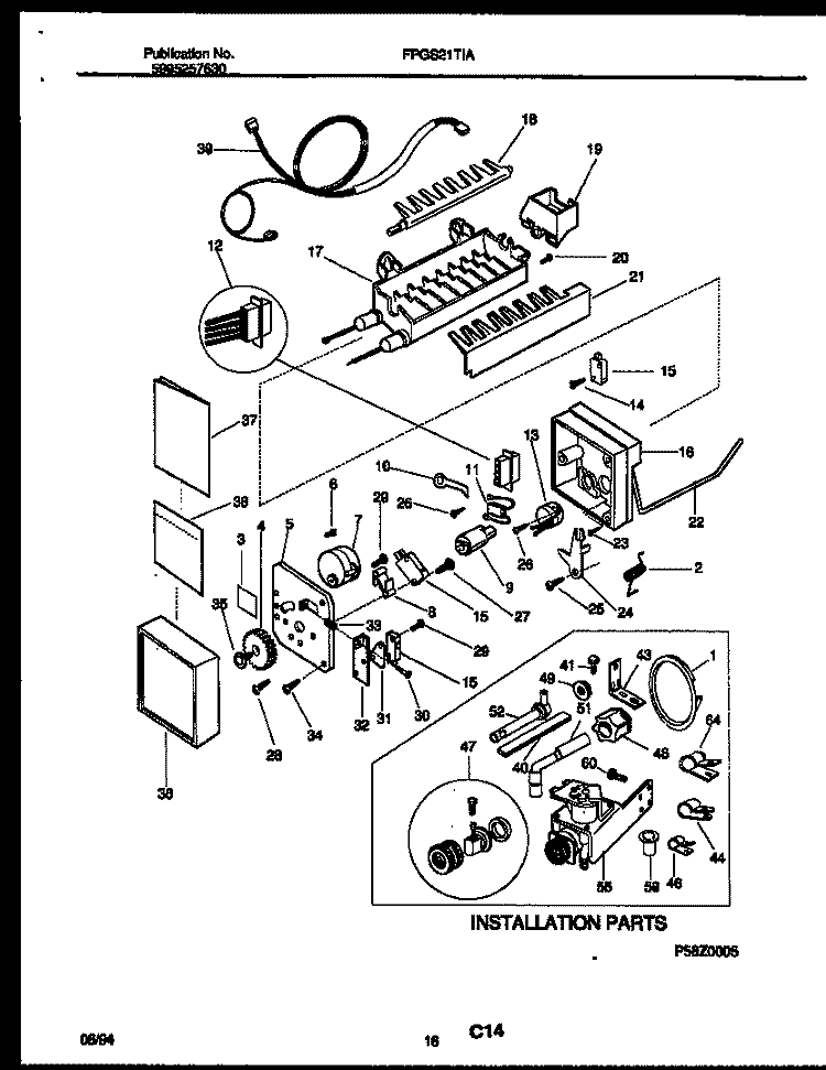 ICE MAKER AND INSTALLATION PARTS Diagram and Parts List for FPGC21TAL2  Frigidaire Refrigerator