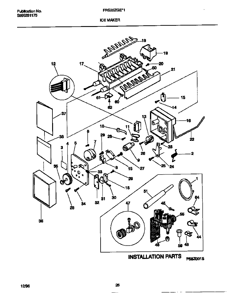 ICE MAKER Diagram and Parts List for FRS22ZGED1  Frigidaire Refrigerator