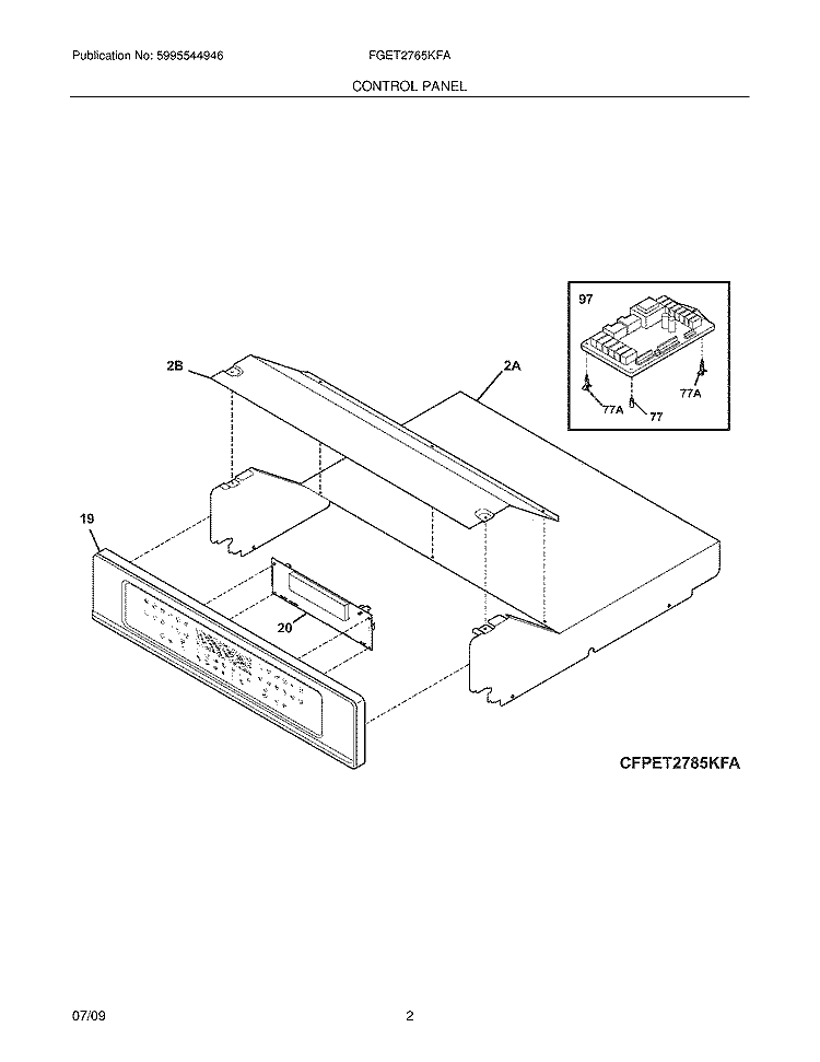 CONTROL PANEL Diagram and Parts List for FGET2765KFA  Frigidaire Wall Oven