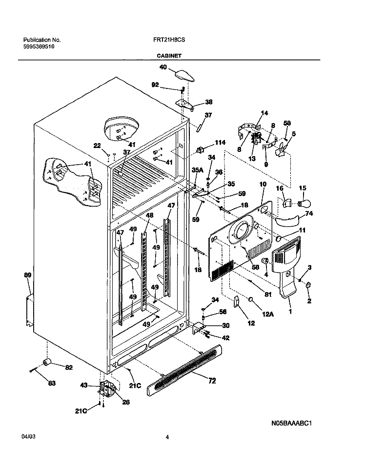 CABINET Diagram and Parts List for FRT21H8CSB0  Frigidaire Refrigerator