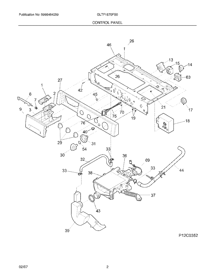 CONTROL PANEL Diagram and Parts List for GLTF1570FS0  Frigidaire Washer