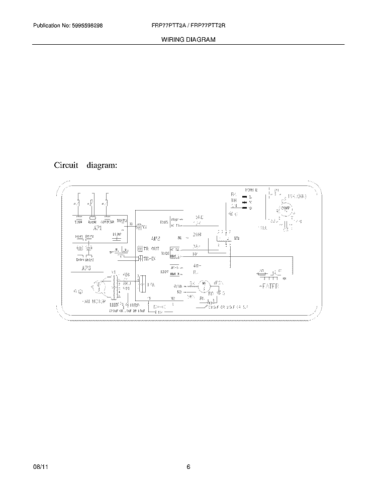 WIRING DIAGRAM Diagram and Parts List for FRP77PTT2A0  Frigidaire Air Conditioner