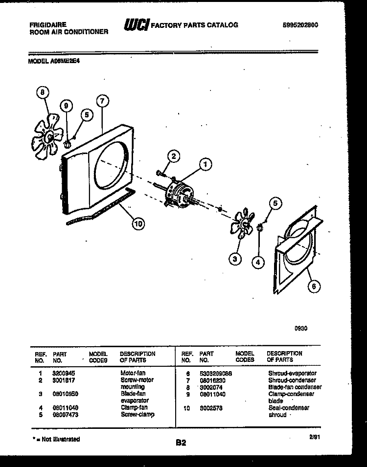 AIR HANDLING PARTS Diagram and Parts List for A08ME2E4  Frigidaire Air Conditioner