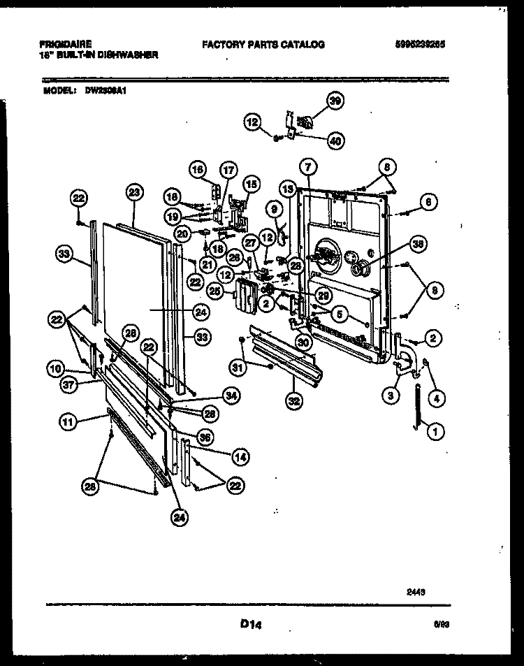 DOOR PARTS Diagram and Parts List for DW2508A1  Frigidaire Dishwasher