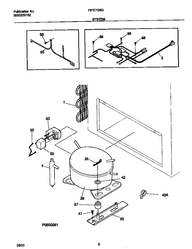 SYSTEM Diagram and Parts List for F81C13M3W0  Frigidaire Freezer