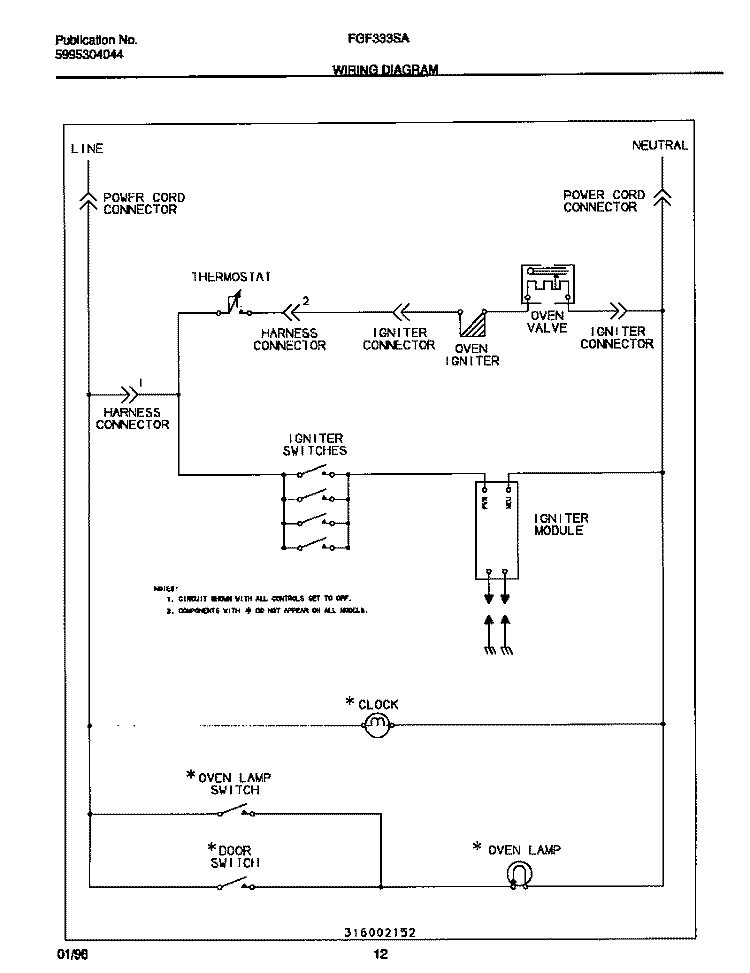 WIRING DIAGRAM Diagram and Parts List for FGF333SADJ  Frigidaire Range
