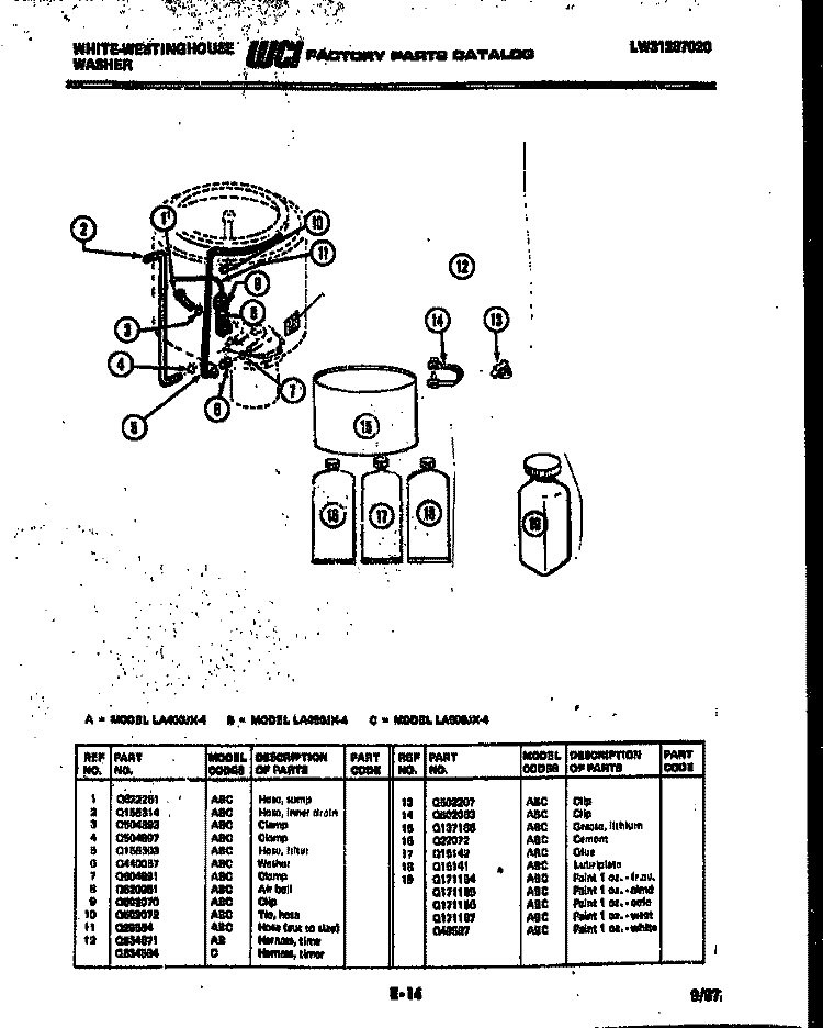 WASHER AND MISCELLANEOUS PARTS Diagram and Parts List for LA400JXF4  Frigidaire Washer