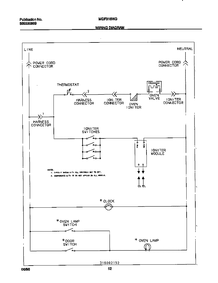 WIRING DIAGRAM Diagram and Parts List for MGF316WGSA  Frigidaire Range