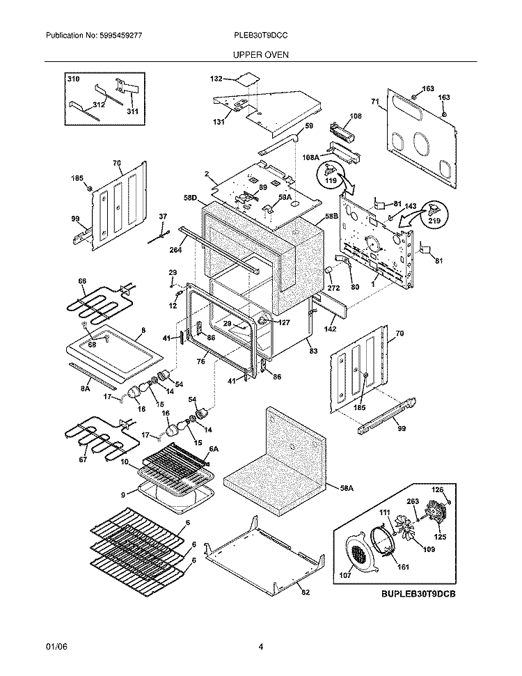 UPPER OVEN Diagram and Parts List for PLEB30T9DCC  Frigidaire Wall Oven