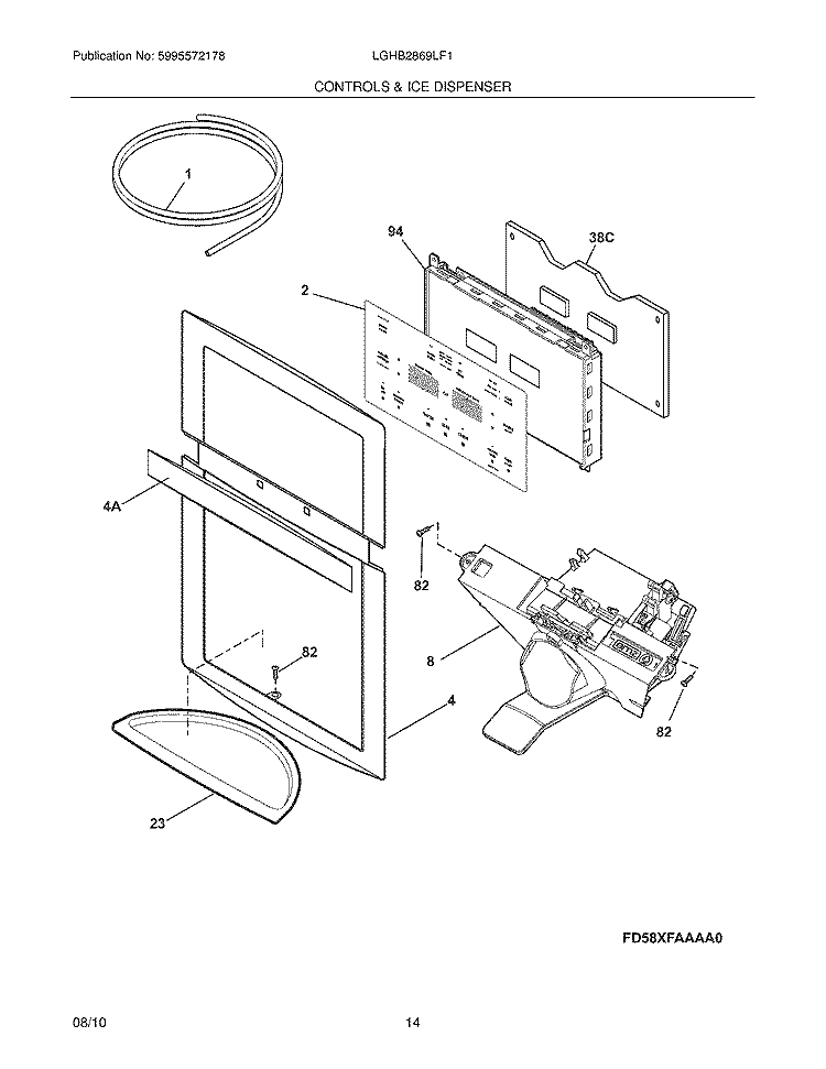 CONTROLS & ICE DISPENSER Diagram and Parts List for LGHB2869LF1  Frigidaire Refrigerator