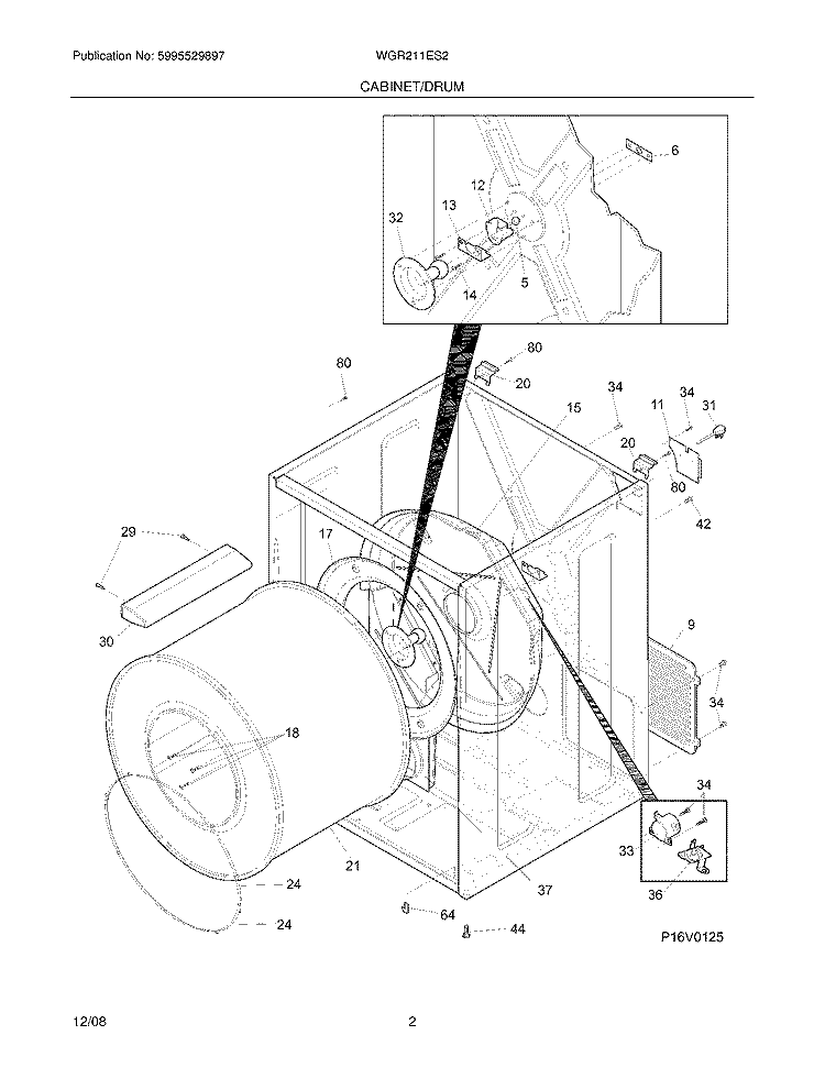 CABINET/DRUM Diagram and Parts List for WGR211ES2  Crosley Dryer