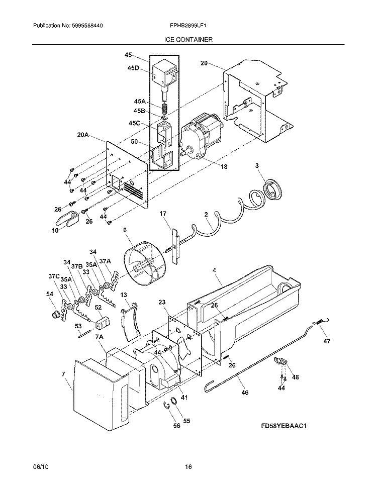 ICE CONTAINER Diagram and Parts List for FPHB2899LF1  Frigidaire Refrigerator