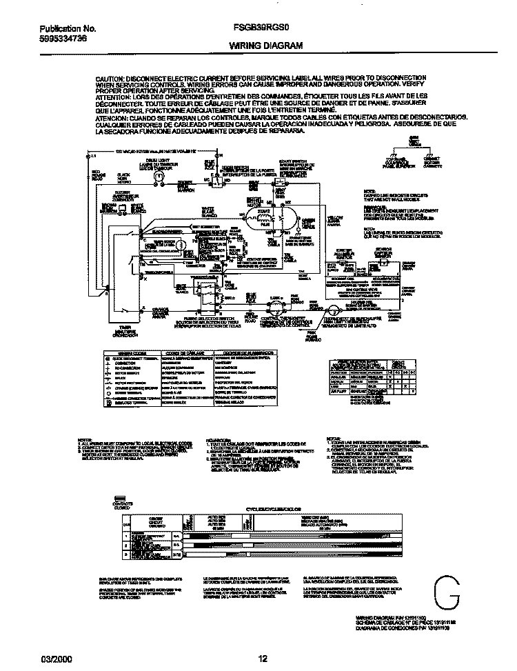 131911100 WIRING DIAGRAM Diagram and Parts List for FSGB39RGS0  Frigidaire Dryer
