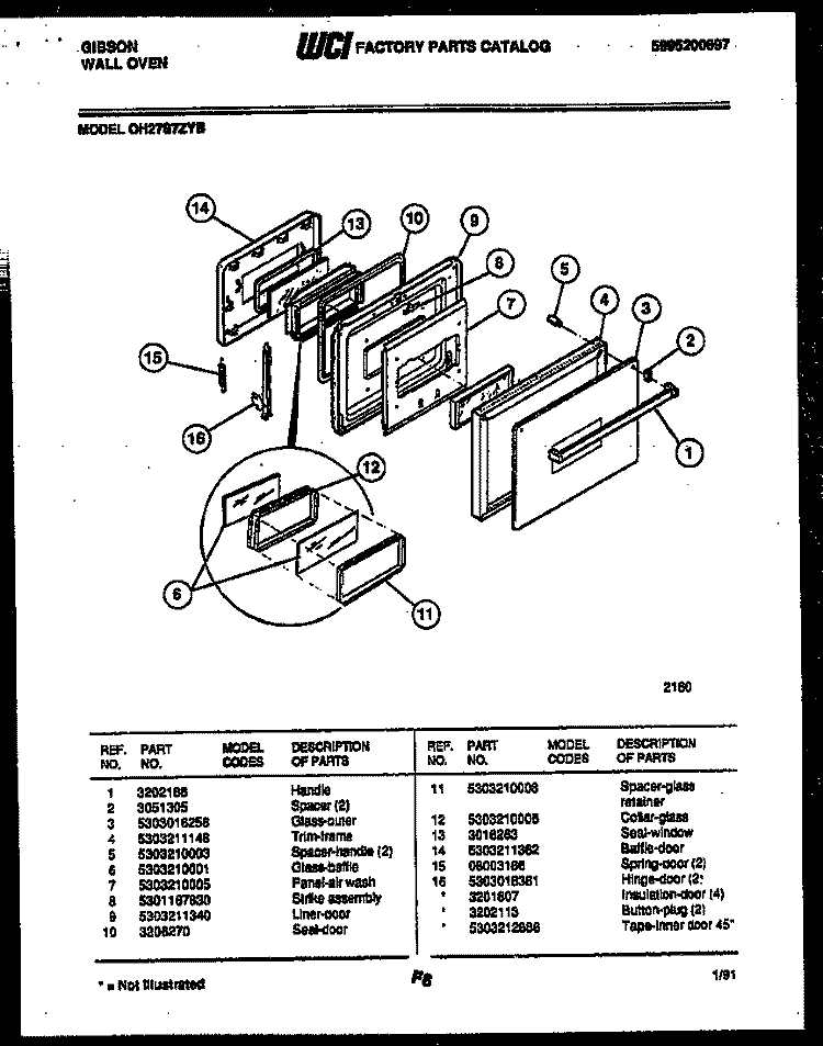 DOOR PARTS Diagram and Parts List for OH27S7ZYB  Gibson Wall Oven