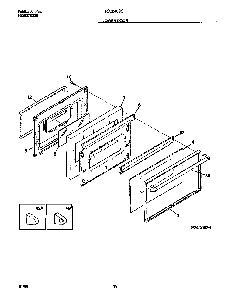 LOWER DOOR Diagram and Parts List for TGO346BCWB  Tappan Range