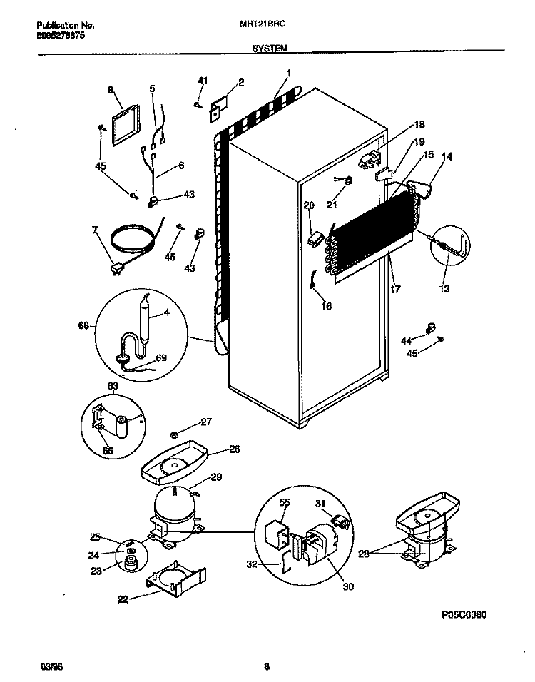 SYSTEM Diagram and Parts List for MRT21BRCD1  Frigidaire Refrigerator