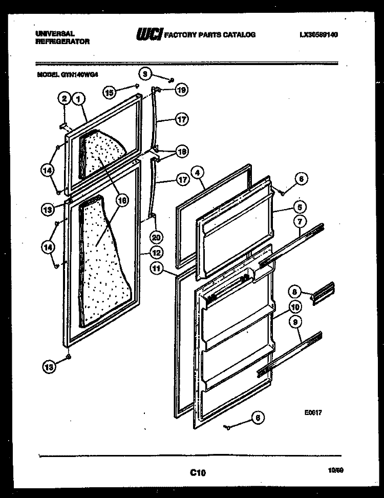 DOOR PARTS Diagram and Parts List for GTN140WG4  Frigidaire Refrigerator