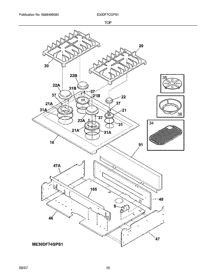 MAINTOP Diagram and Parts List for E30DF7CGPS1  Electrolux Range