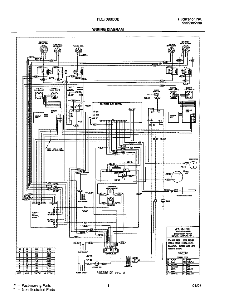 WIRING DIAGRAM Diagram and Parts List for PLEF398CCB  Frigidaire Range