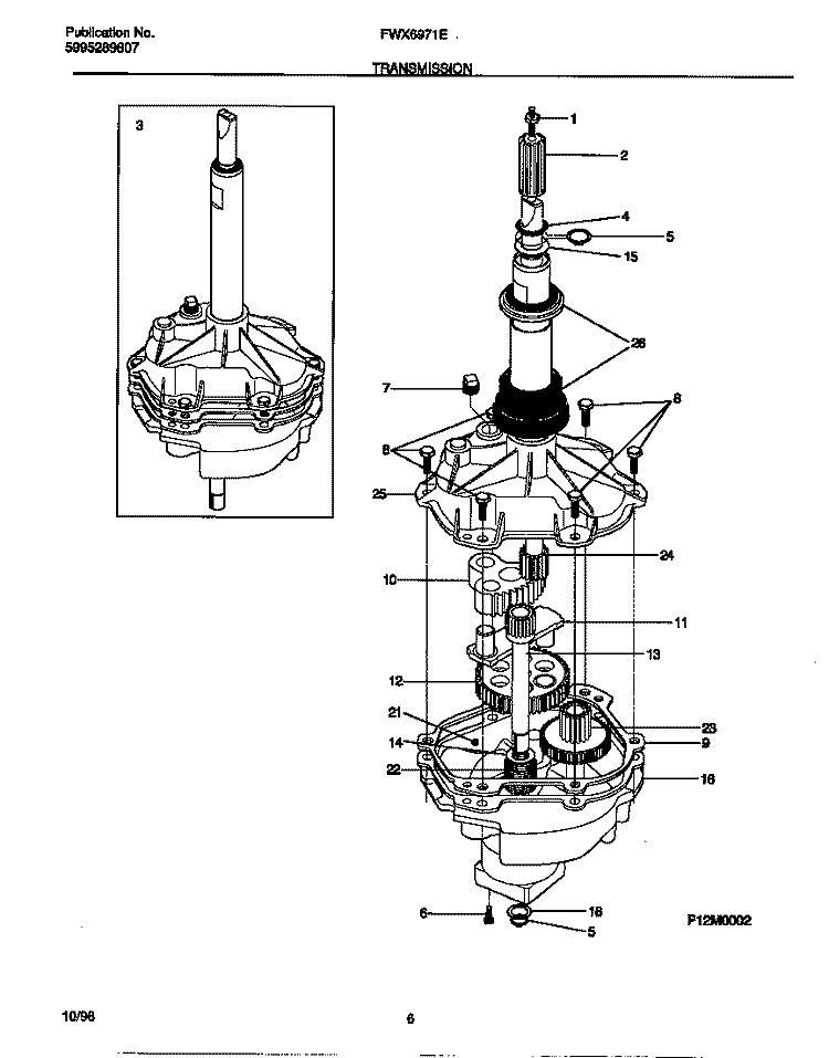 TRANSMISSION Diagram and Parts List for FWX6971EW0  Frigidaire Washer