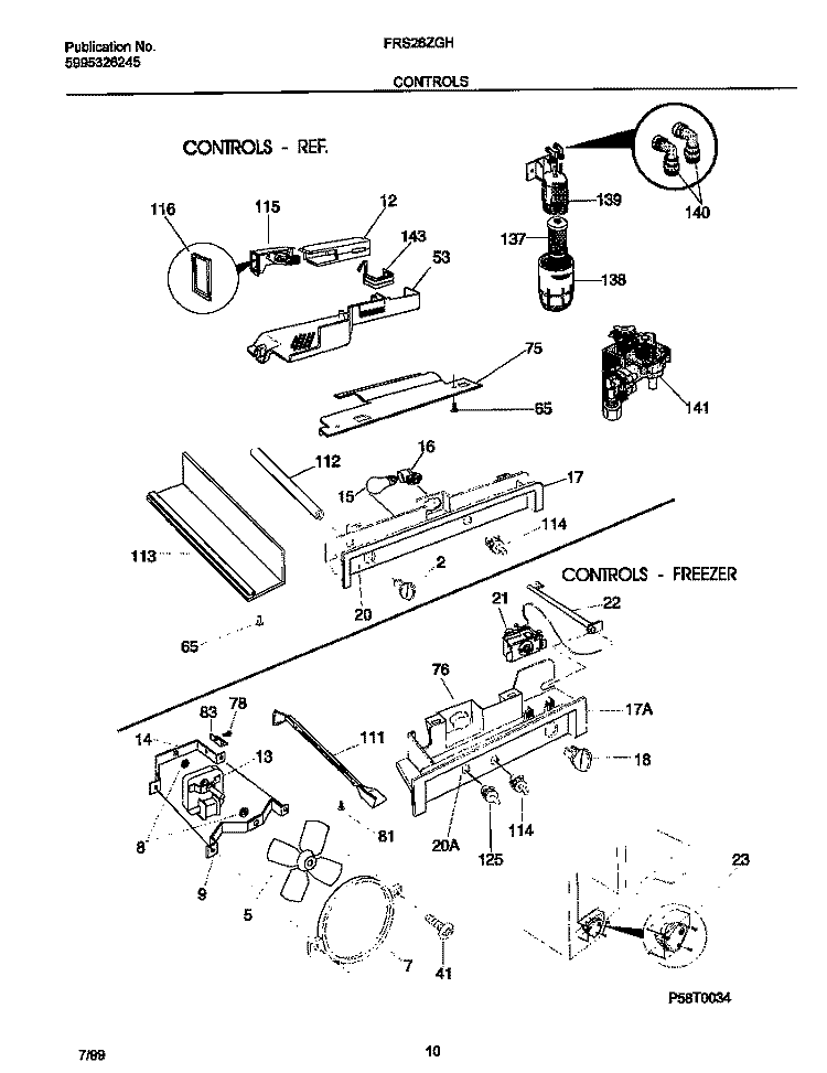 CONTROLS Diagram and Parts List for FRS26ZGHB1  Frigidaire Refrigerator