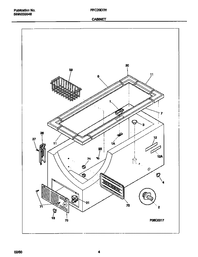CABINET Diagram and Parts List for FFC20D7HW2  Frigidaire Freezer