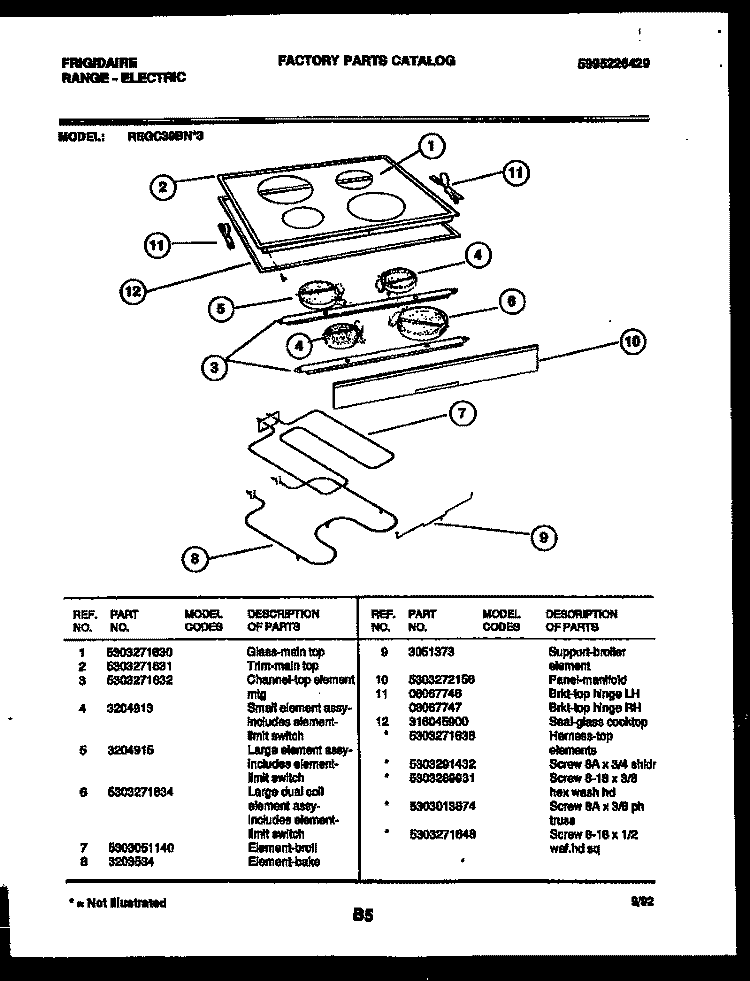 COOKTOP AND BROILER PARTS Diagram and Parts List for REGC39BNW3  Frigidaire Range