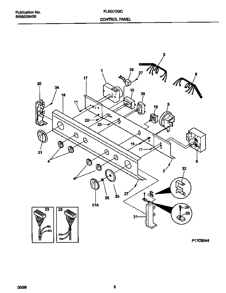 CONTROL PANEL Diagram and Parts List for FLSG72GCS7  Frigidaire Washer Dryer Combo