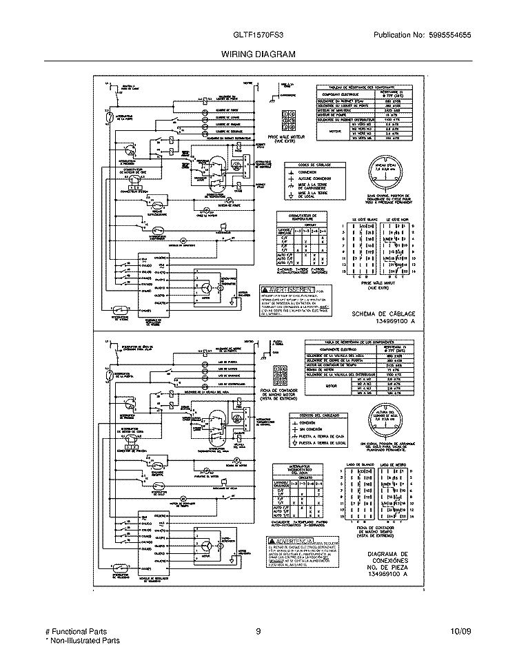WIRING DIAGRAM Diagram and Parts List for GLTF1570FS3  Frigidaire Washer