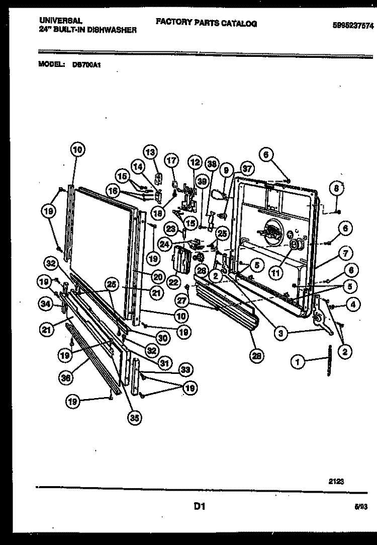 DOOR PARTS Diagram and Parts List for DB700AW1  Frigidaire Dishwasher