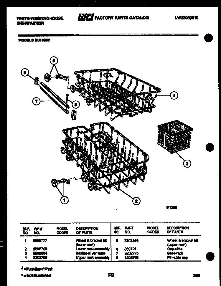 RACKS AND TRAYS Diagram and Parts List for SU180MXRV1  Frigidaire Dishwasher