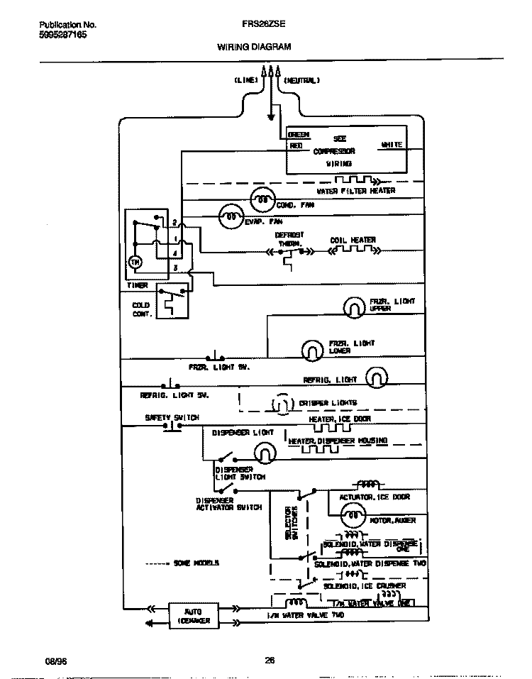 WIRING DIAGRAM Diagram and Parts List for FRS26ZSEB1  Frigidaire Refrigerator