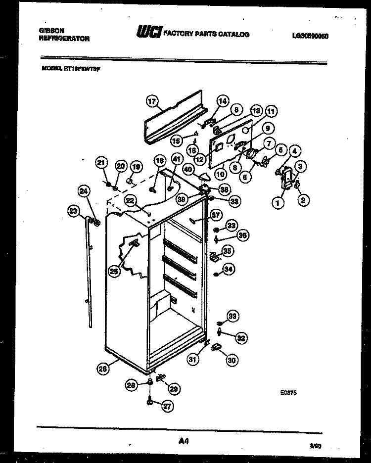 CABINET PARTS Diagram and Parts List for RT19F3WT3F  Gibson Refrigerator