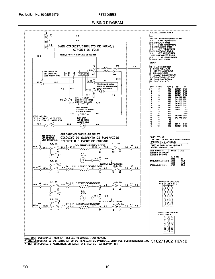 WIRING DIAGRAM Diagram and Parts List for FES300EBE  Frigidaire Range