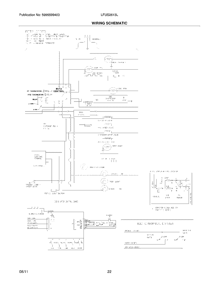 WIRING SCHEMATIC Diagram and Parts List for LFUS2613LF3  Frigidaire Refrigerator