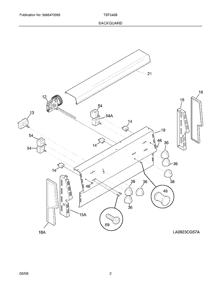 BACKGUARD Diagram and Parts List for TEF242BW3  Tappan Range