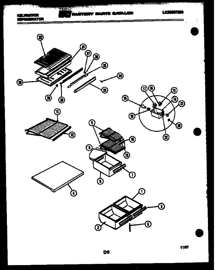 RACKS AND TRAYS Diagram and Parts List for TSK180EN0W  Kelvinator Refrigerator