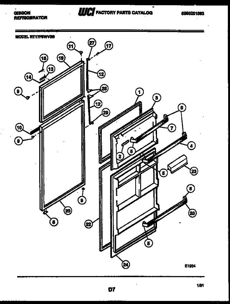 DOOR PARTS Diagram and Parts List for RT17F6WV3B  Gibson Refrigerator