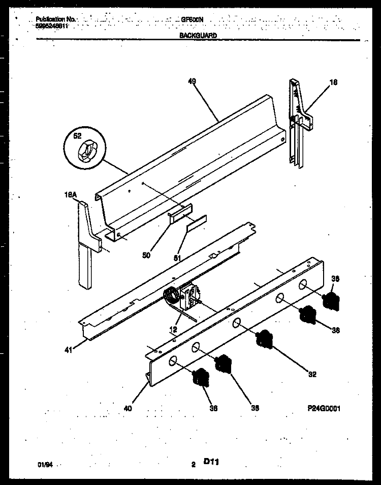BACKGUARD Diagram and Parts List for GF600ND9  Frigidaire Range