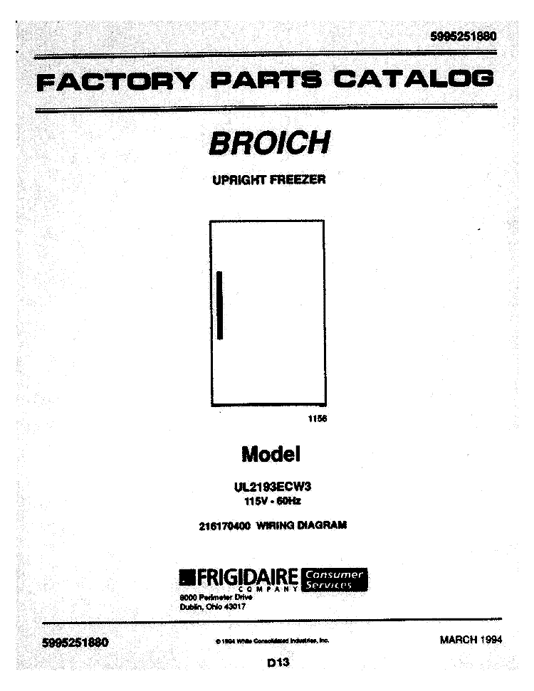 COVER Diagram and Parts List for UL2193ECW3  Electrolux Freezer