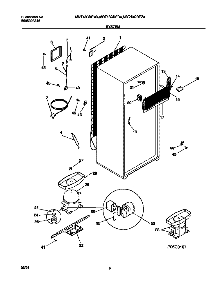 SYSTEM Diagram and Parts List for MRT13CREW4  Frigidaire Refrigerator