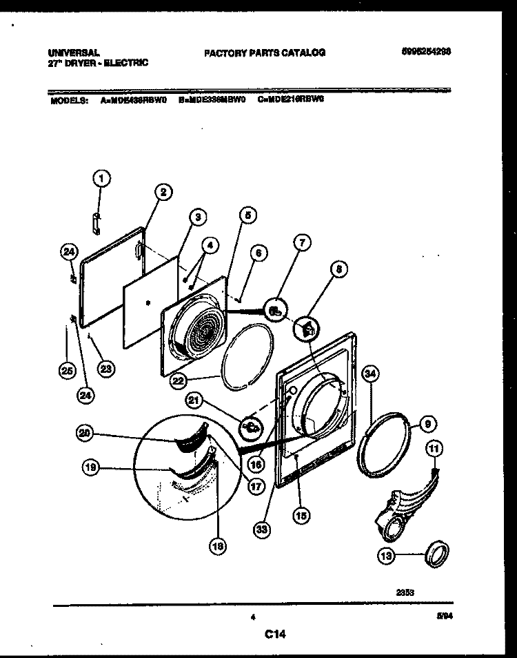 DOOR PARTS Diagram and Parts List for MDE336MBD0  Frigidaire Dryer