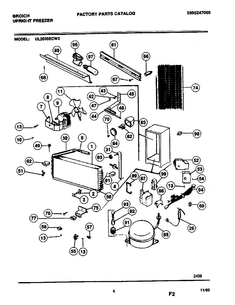 SYSTEM Diagram and Parts List for UL2030ECW3  Electrolux Freezer