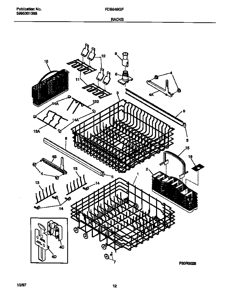 RACKS Diagram and Parts List for FDB949GFB1  Frigidaire Dishwasher